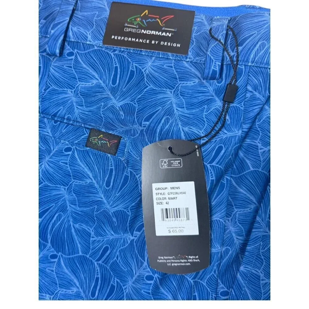 Greg Norman Mens Blue Palm Leaves Pockets Bermuda Golf Shorts Sz 42 New